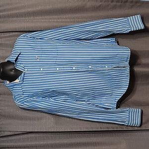 Hollister Dress Button Up Light Blue with Thin White and Green Stripes Men's XL